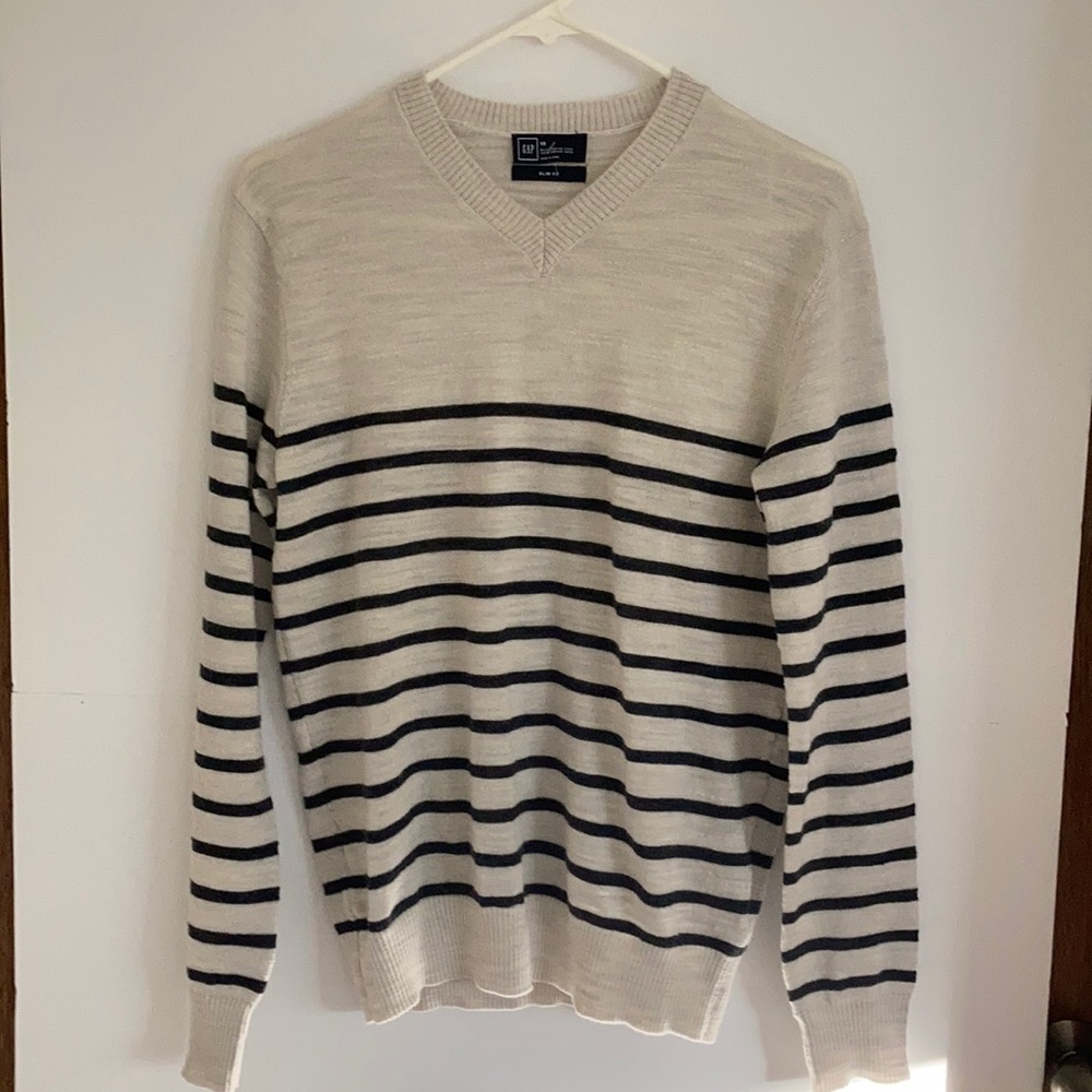 Gap beige w/black stripe wool pullover size XS